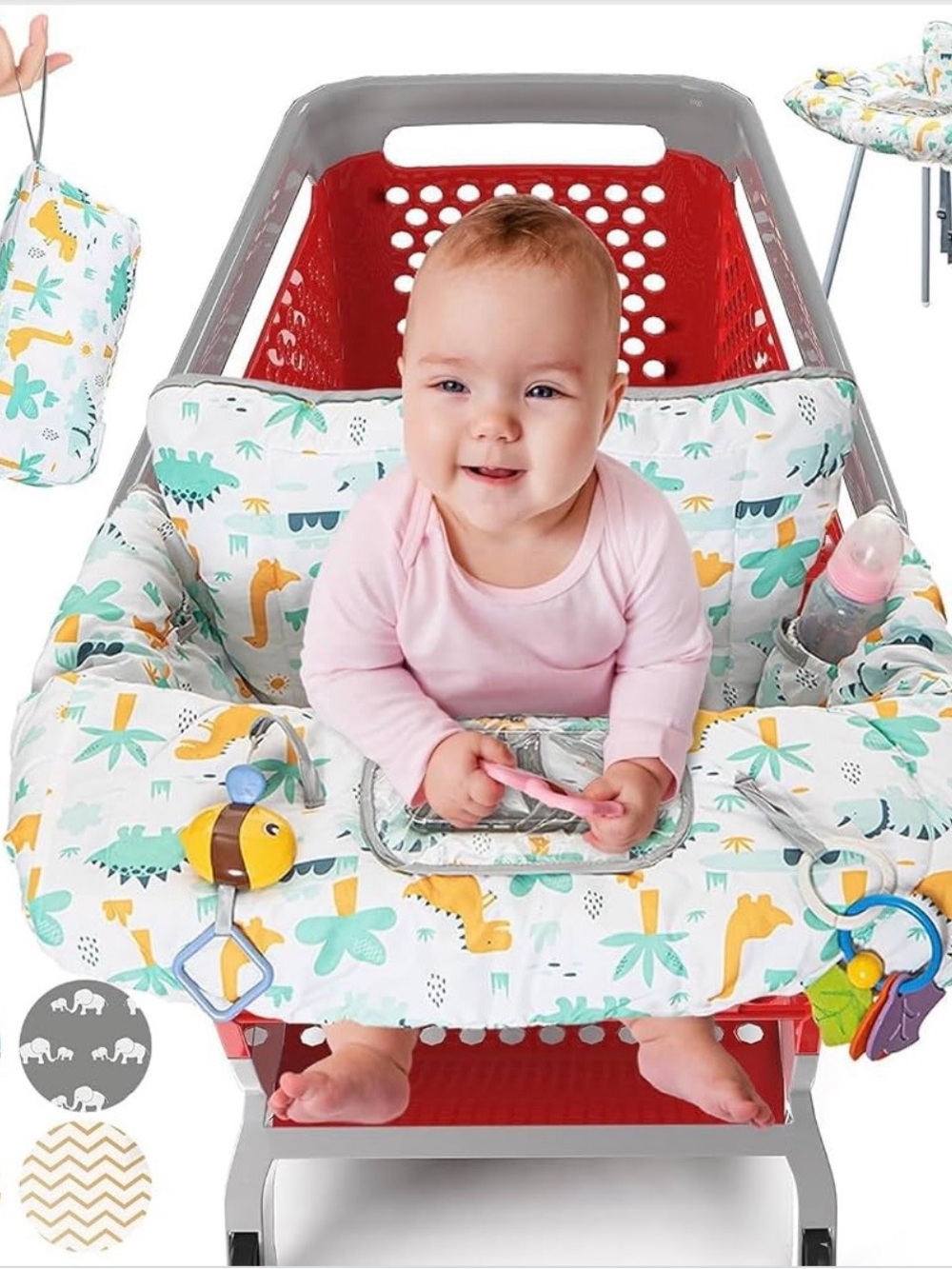 Unbranded Dino Print Shopping Cart Seat Cover in White & Yellow